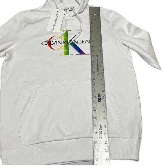 Calvin Klein Hoodie Mens L White RARE Pullover Colorful Bright Rainbow Spring NE - Picture 9 of 16
